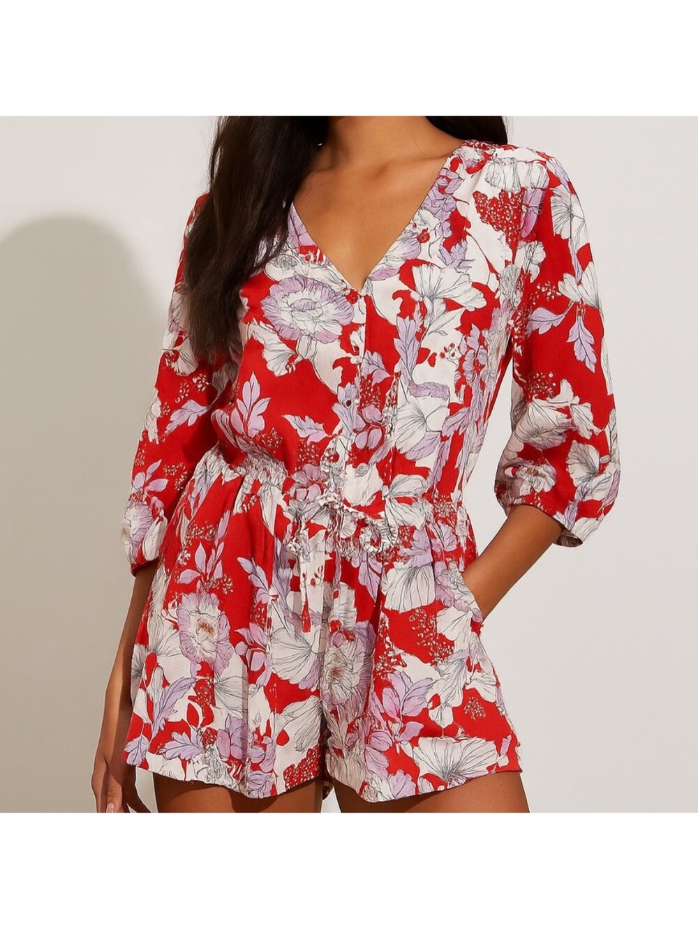 Carolina Belle Red Floral Romper Size 2